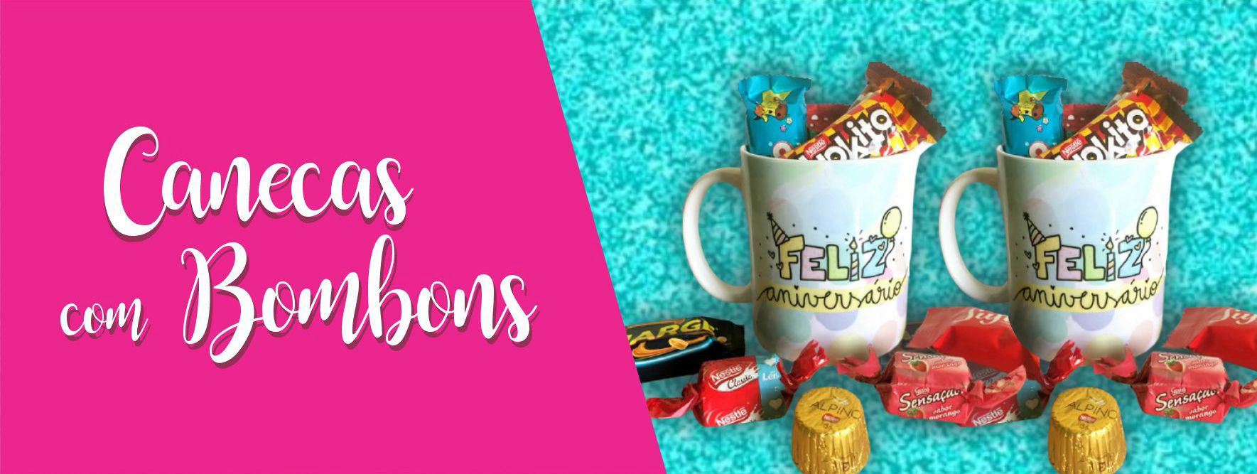 Canecas Personalizadas de Porcelana Branca com Bombons